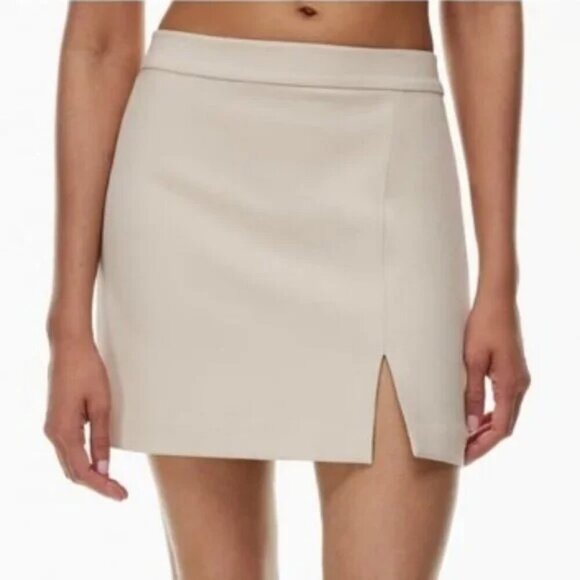 Aritzia Dresses & Skirts - Aritzia Wilfred Tempest / Patio Vegan Leather Mini Skirt Sand Beige Size 6